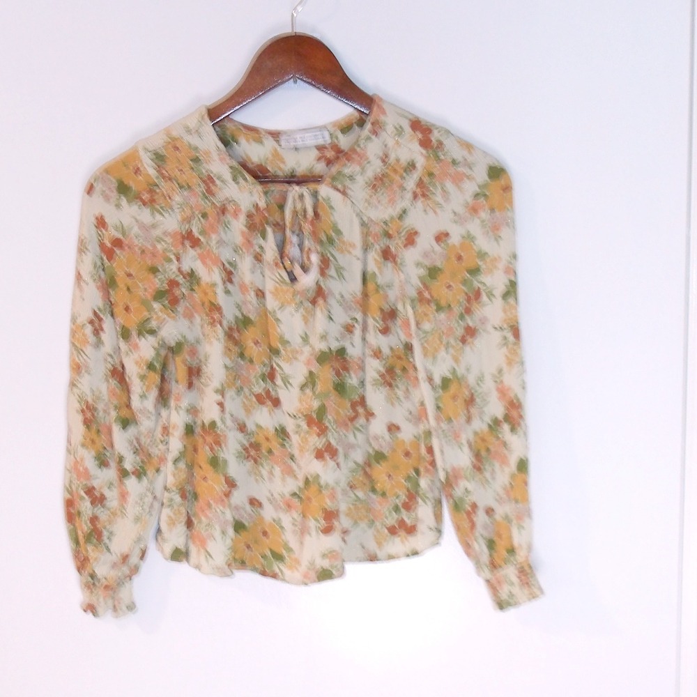 Cupcake &‎ Cashmere Floral Blouse Long Sleeve Tie Neck Casual Top Kids /#6127